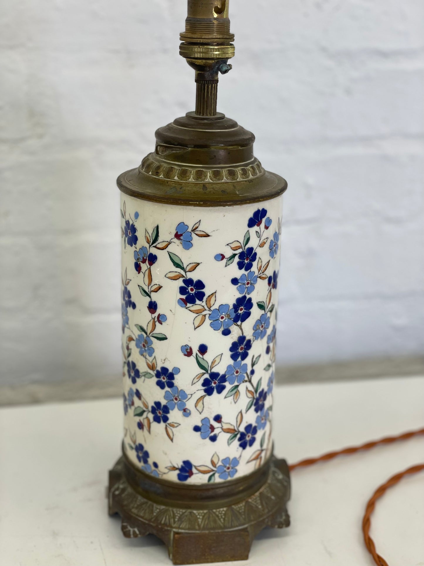 Vintage French Enamel Lamp / Longwy / Table Desk / Brass