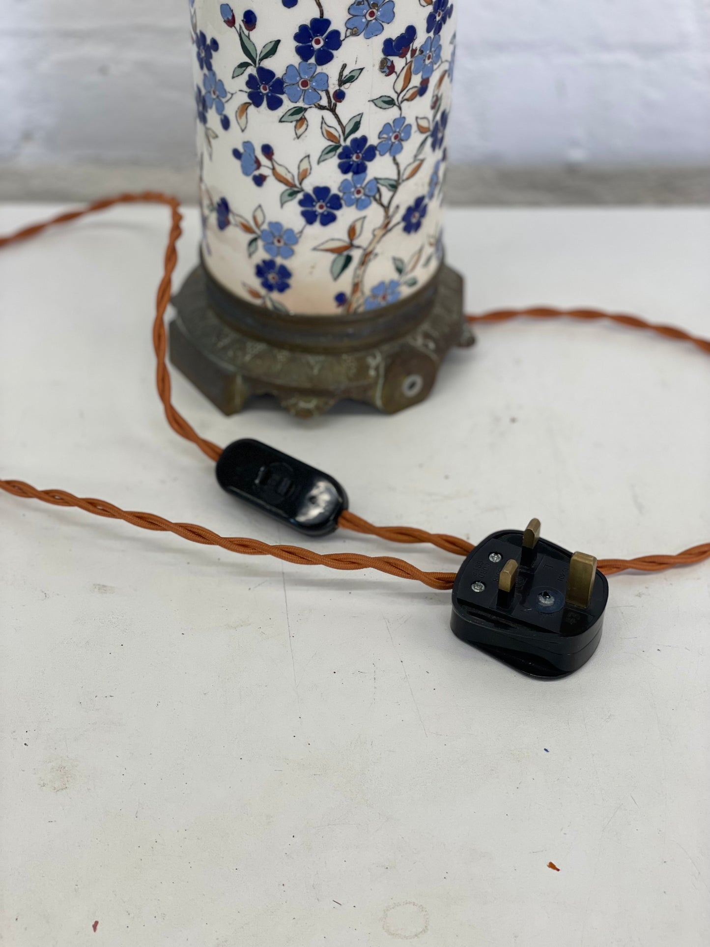 Vintage French Enamel Lamp / Longwy / Table Desk / Brass