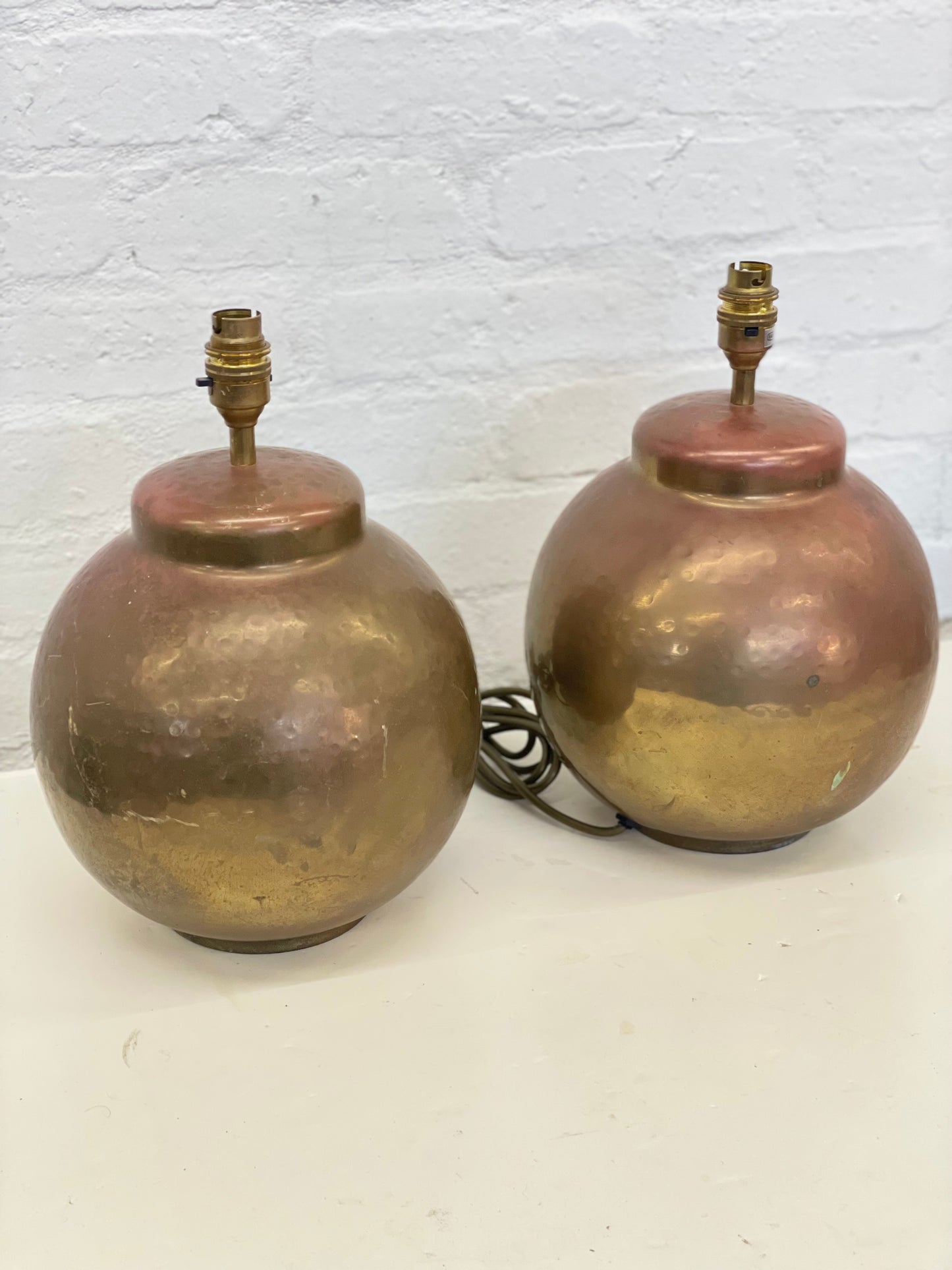 Vintage Hammered Brass Ginger Jar Table Lamps