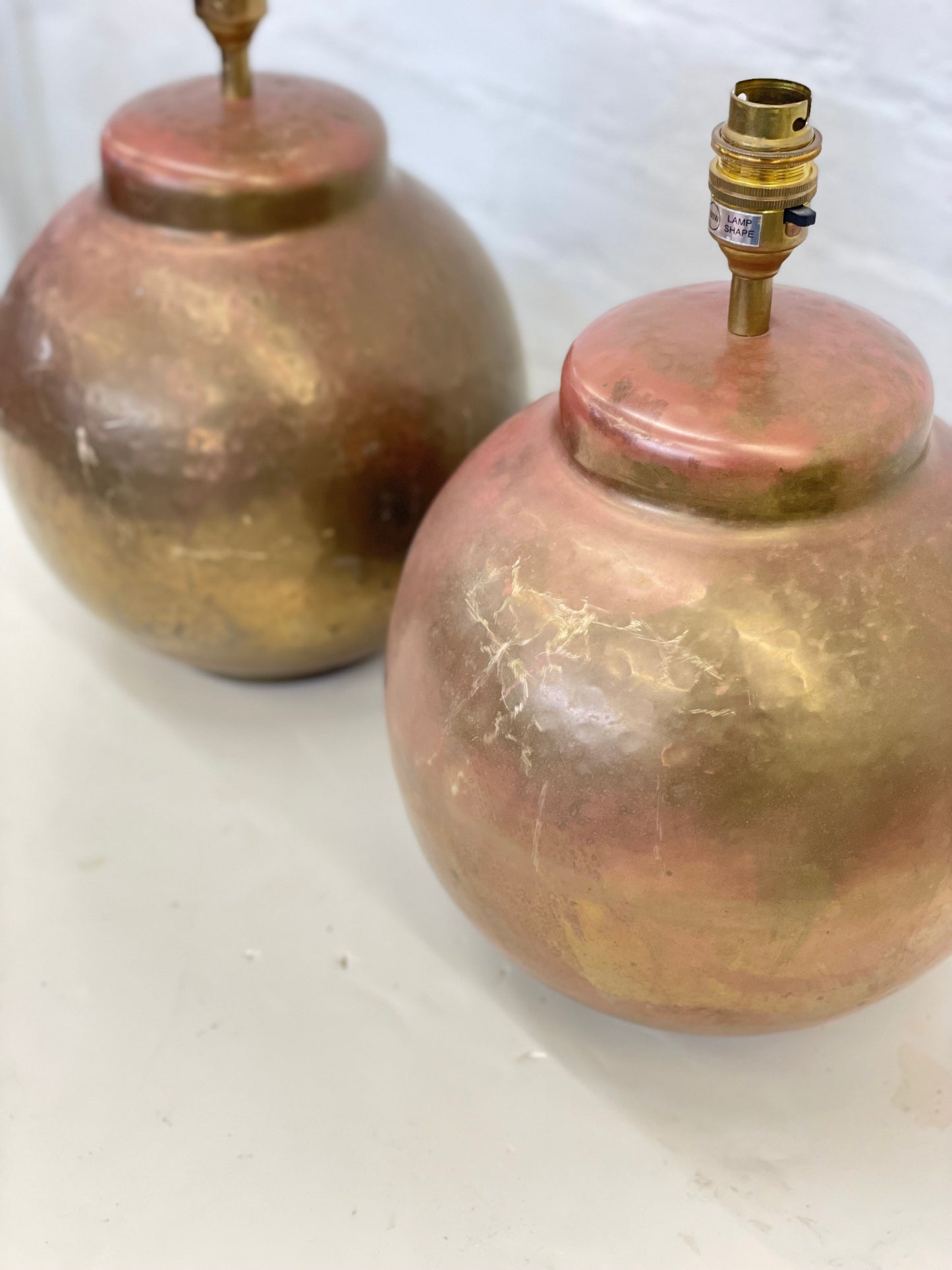 Vintage Hammered Brass Ginger Jar Table Lamps