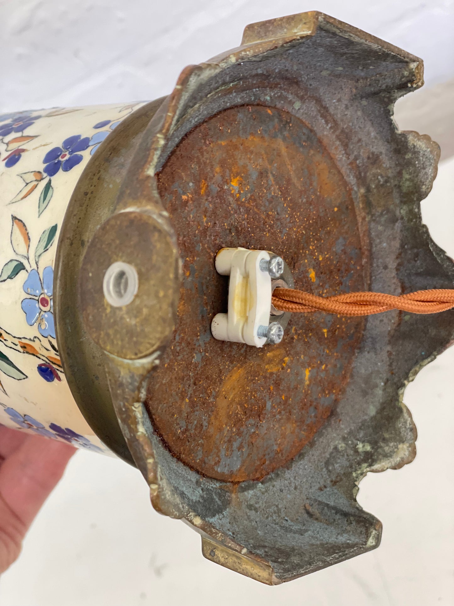 Vintage French Enamel Lamp / Longwy / Table Desk / Brass