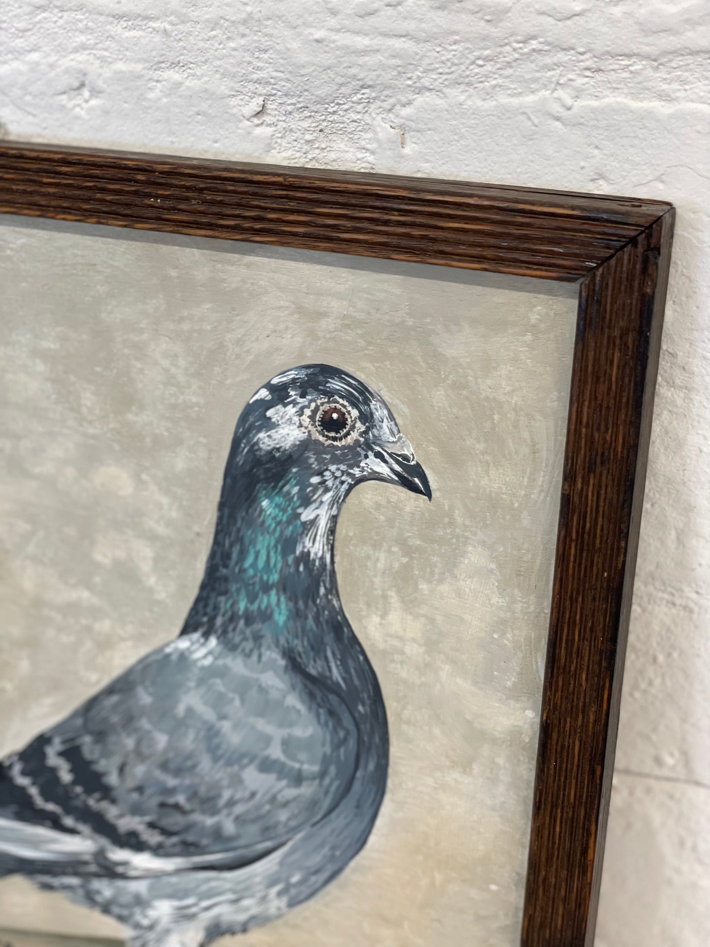 Folk Art Pigeon painting Naive framed artwork