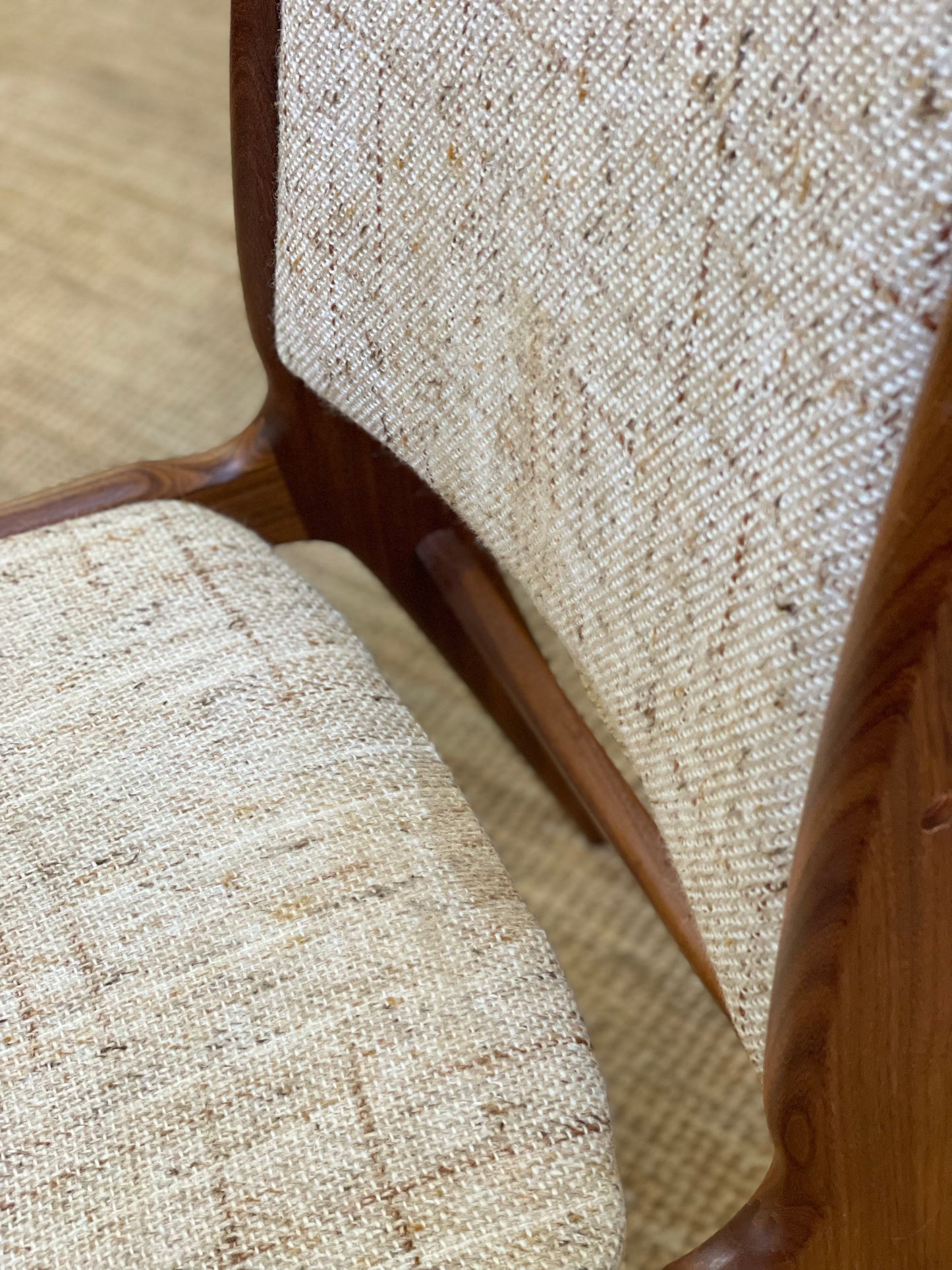 4 x Vintage mid-century Danish modern teak dining chairs by D-Scan of Denmark.