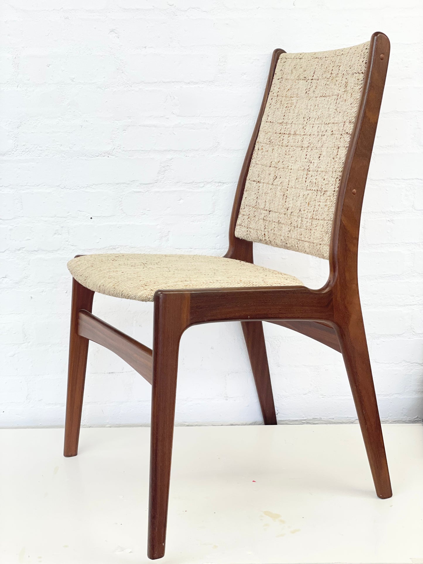 4 x Vintage mid-century Danish modern teak dining chairs by D-Scan of Denmark.