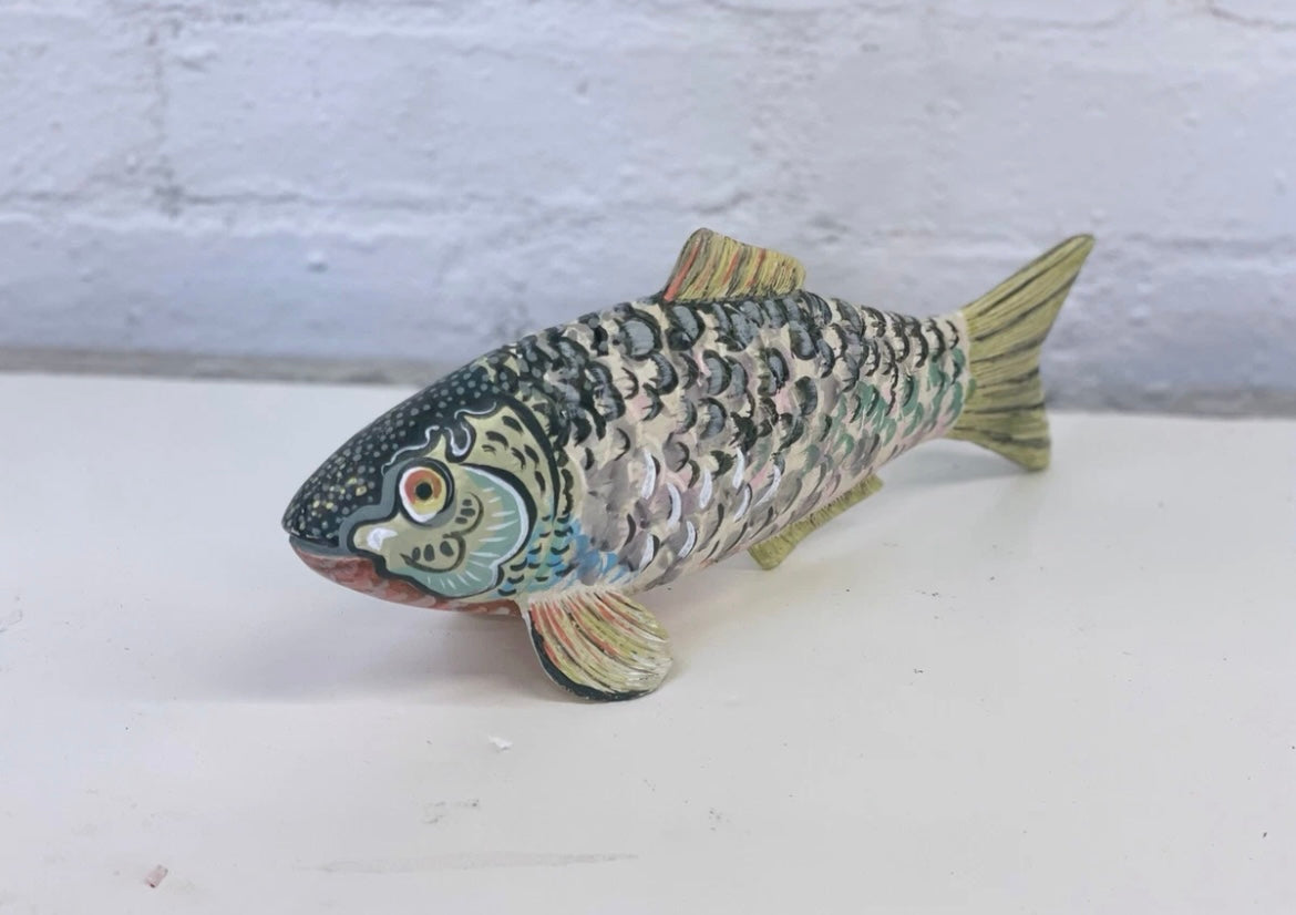 Folk art wooden painted fish