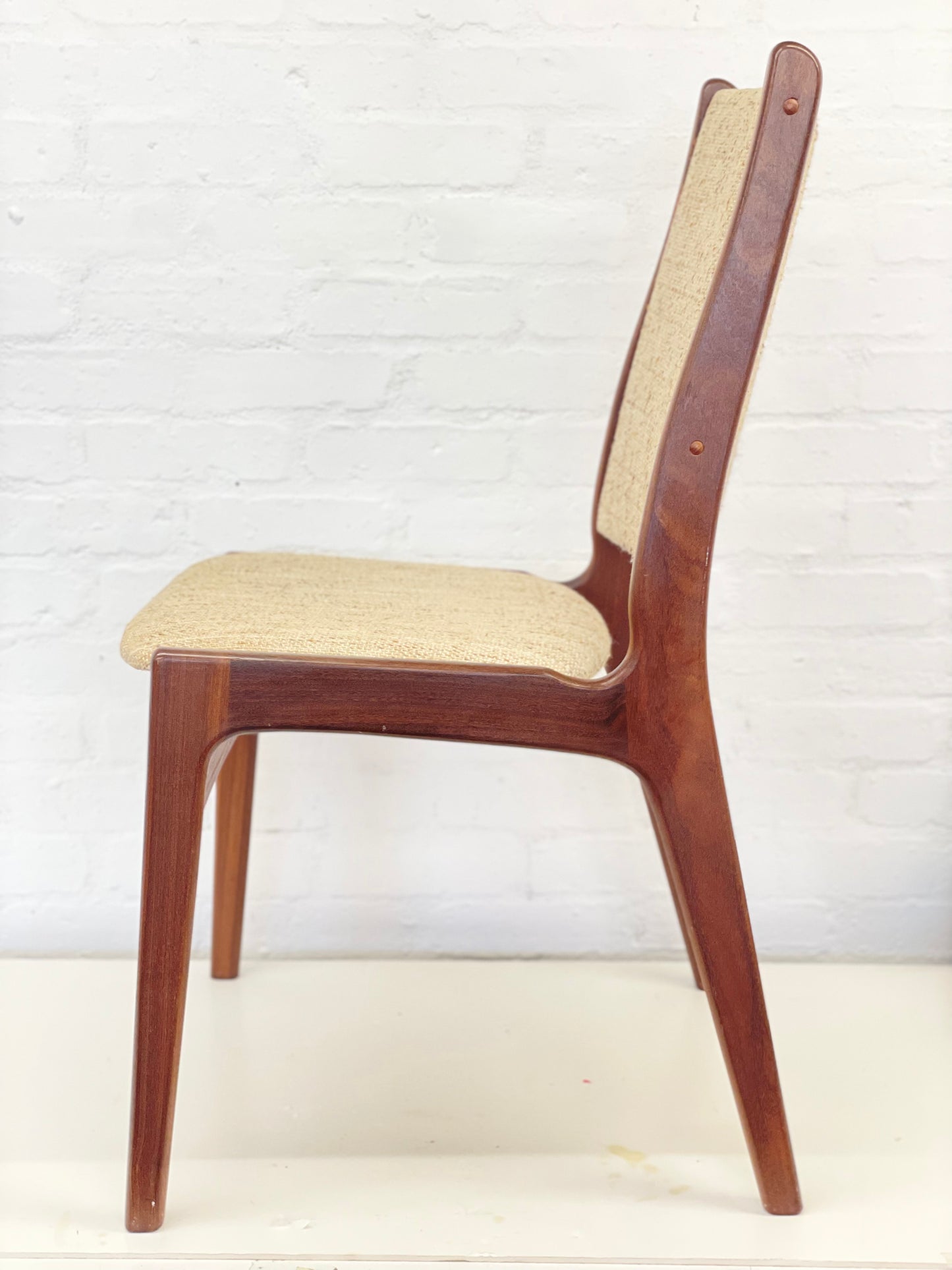 4 x Vintage mid-century Danish modern teak dining chairs by D-Scan of Denmark.