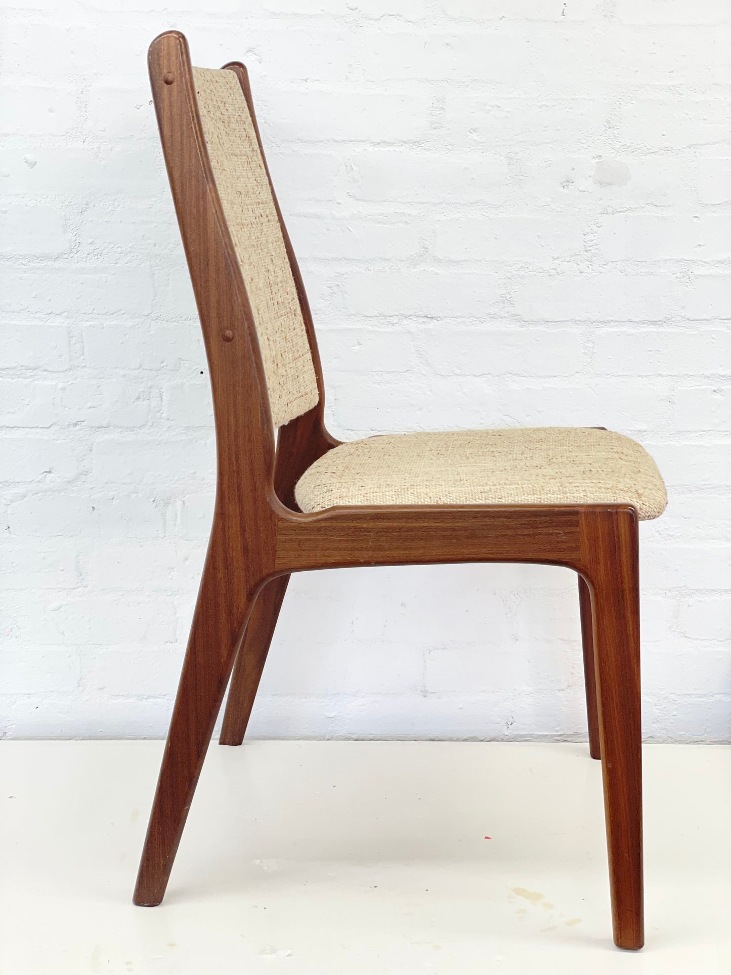 4 x Vintage mid-century Danish modern teak dining chairs by D-Scan of Denmark.