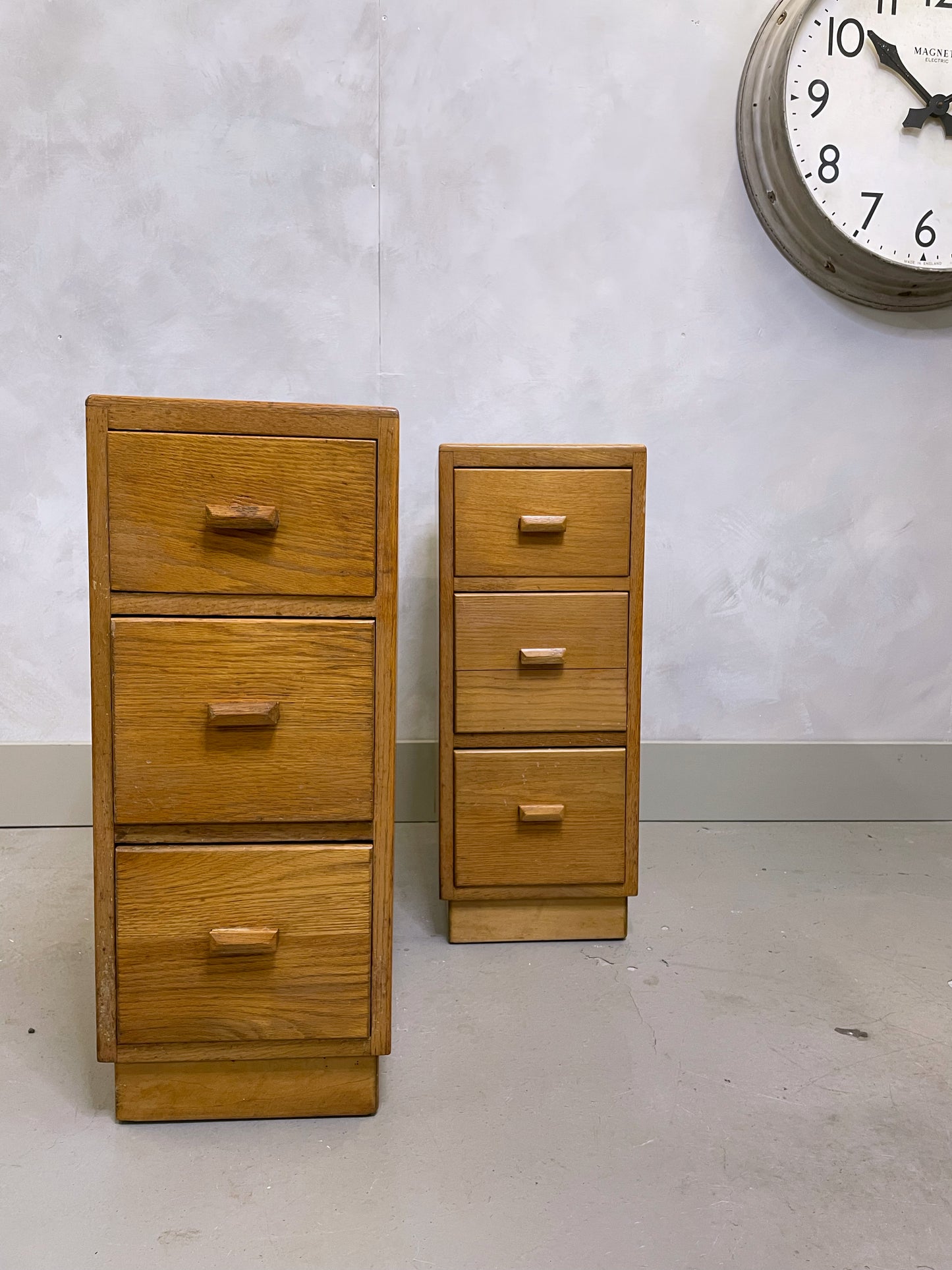 Vintage bedside drawers / 1940’s utilitarian/ modernism / oak