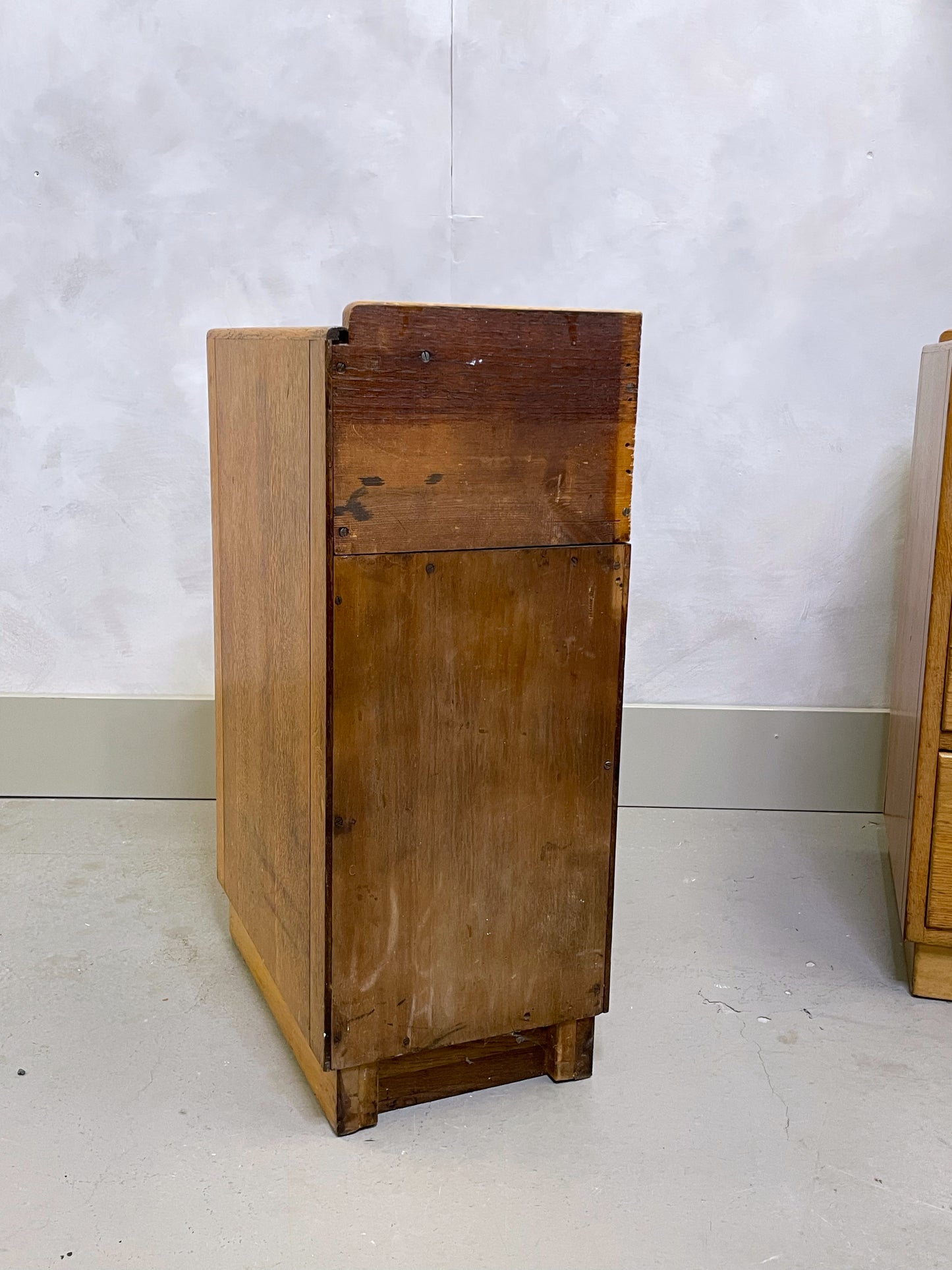 Vintage bedside drawers / 1940’s utilitarian/ modernism / oak