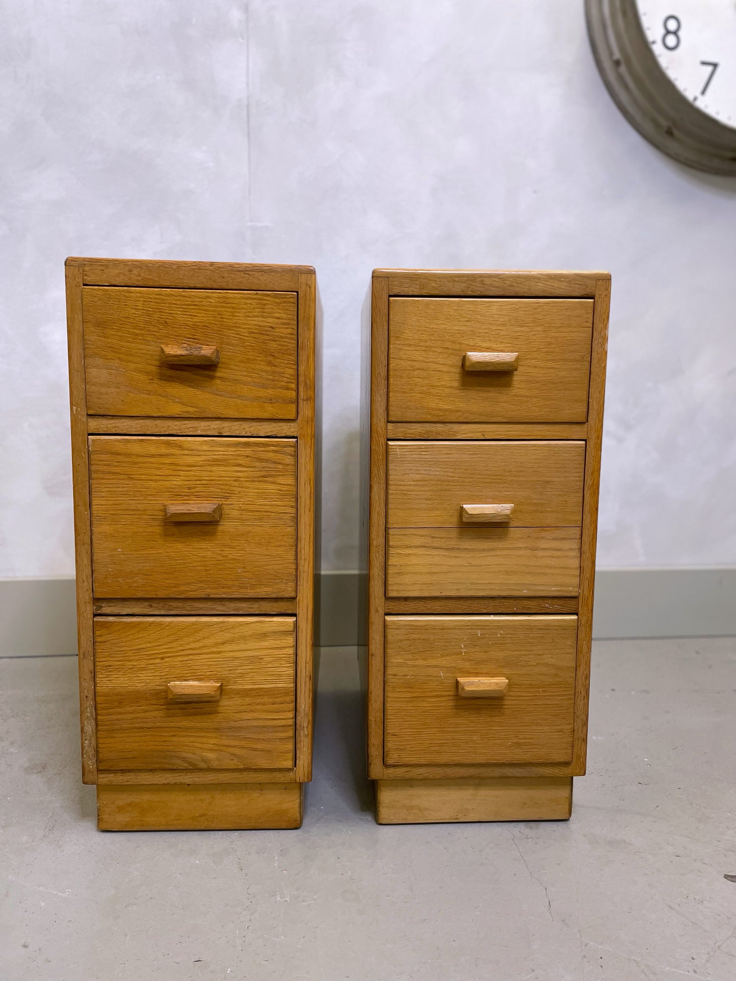 Vintage bedside drawers / 1940’s utilitarian/ modernism / oak