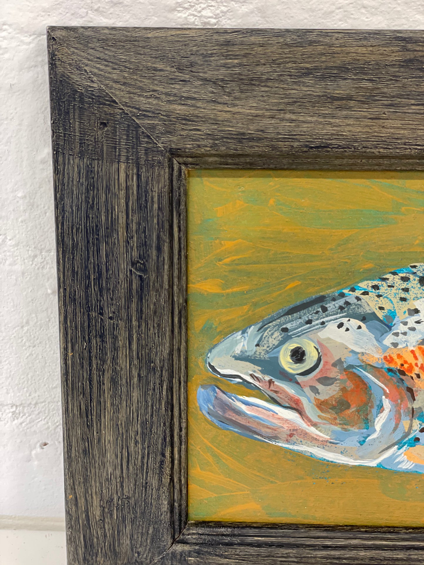 Vintage Naive Fish Painting Fishing Framed Folk Art On Board