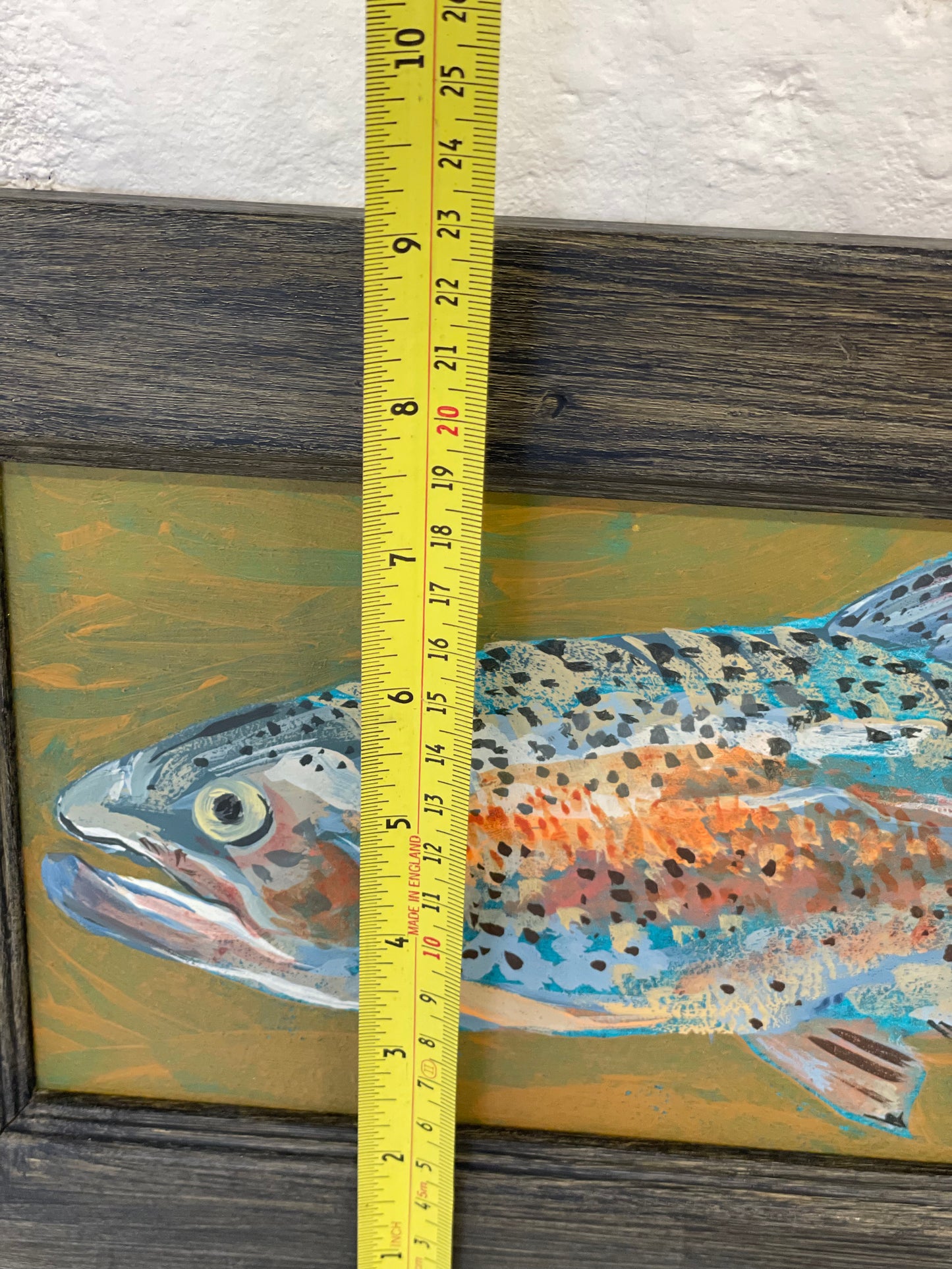 Vintage Naive Fish Painting Fishing Framed Folk Art On Board