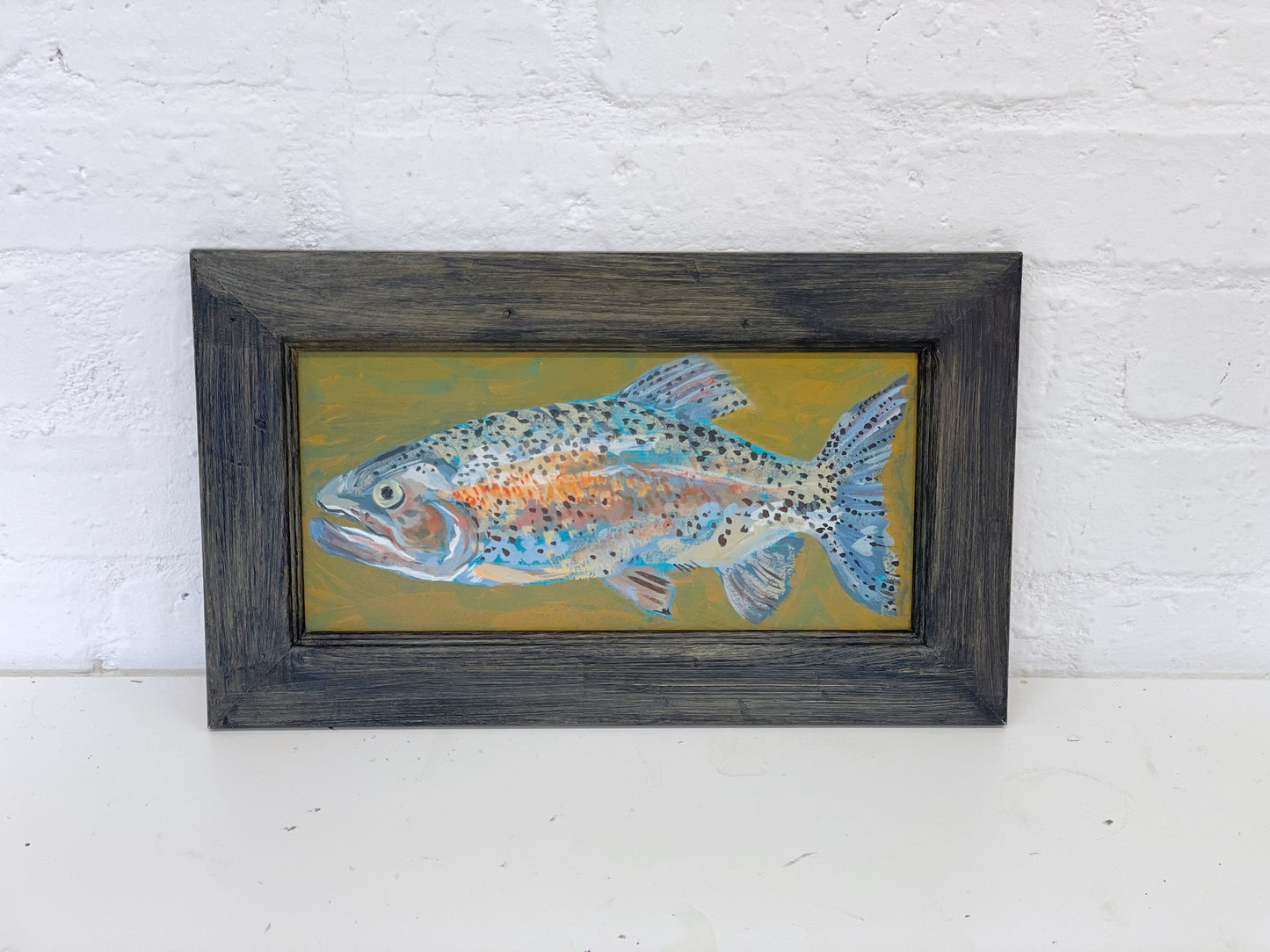 Vintage Naive Fish Painting Fishing Framed Folk Art On Board