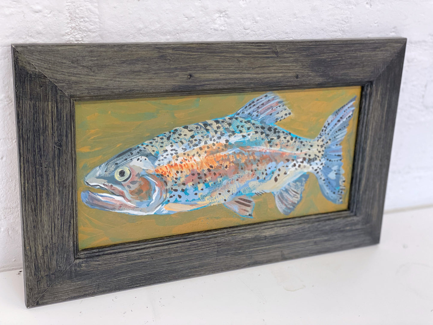 Vintage Naive Fish Painting Fishing Framed Folk Art On Board