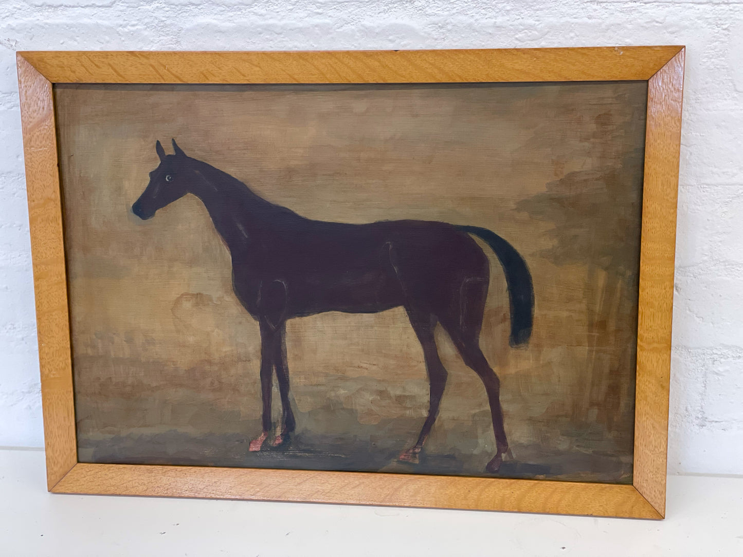 Vintage Naive horse Painting Equine Framed Folk Art On Board