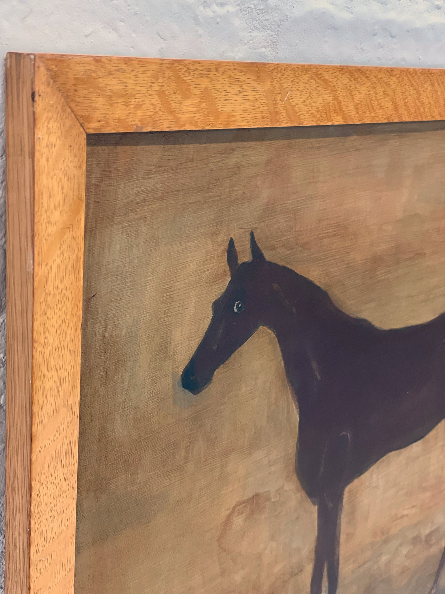 Vintage Naive horse Painting Equine Framed Folk Art On Board