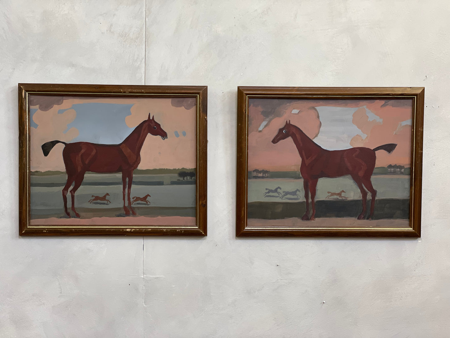 Vintage Naive Horse Painting Equine Framed Folk Art On Board