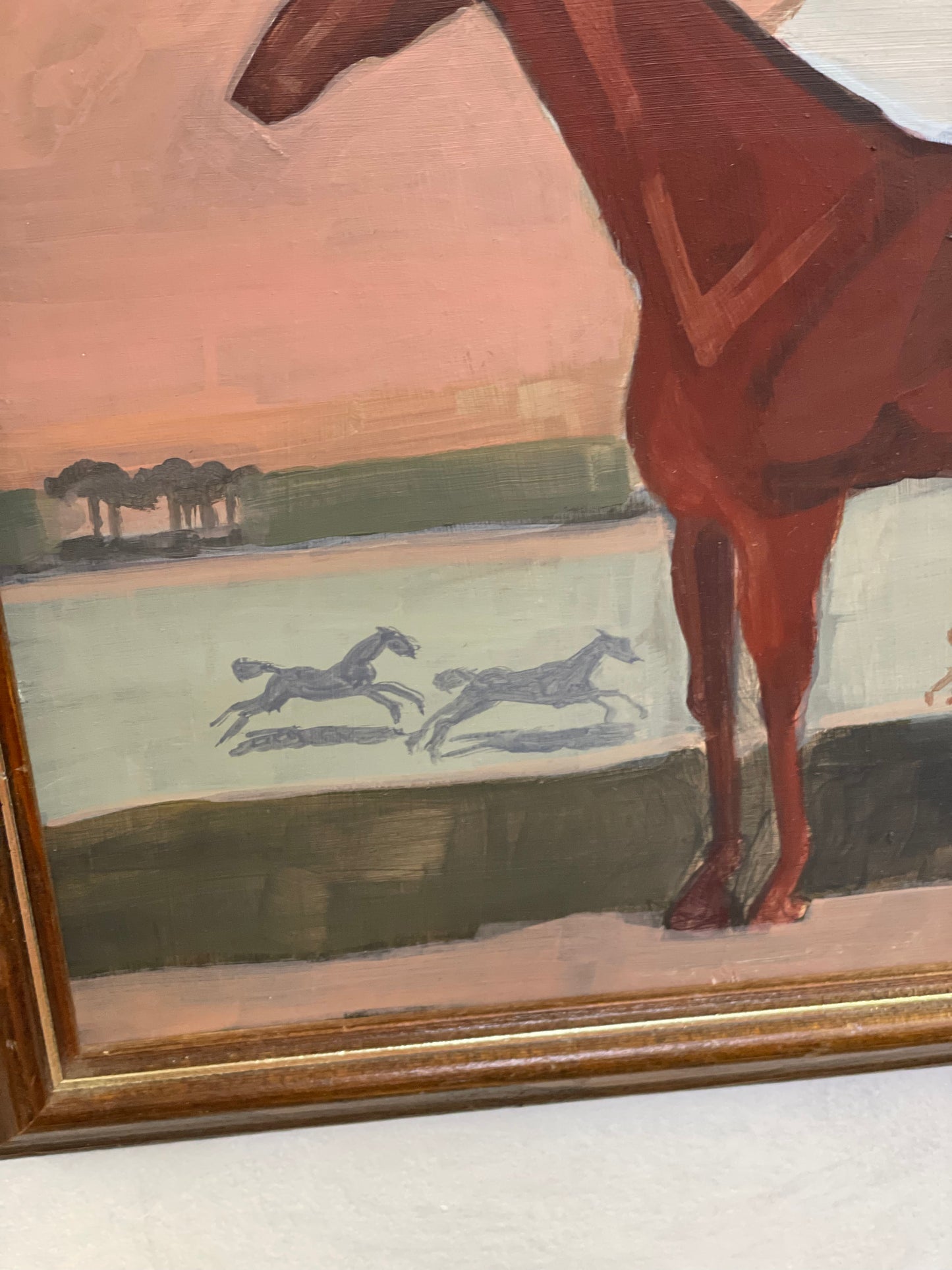 Vintage Naive Horse Painting Equine Framed Folk Art On Board