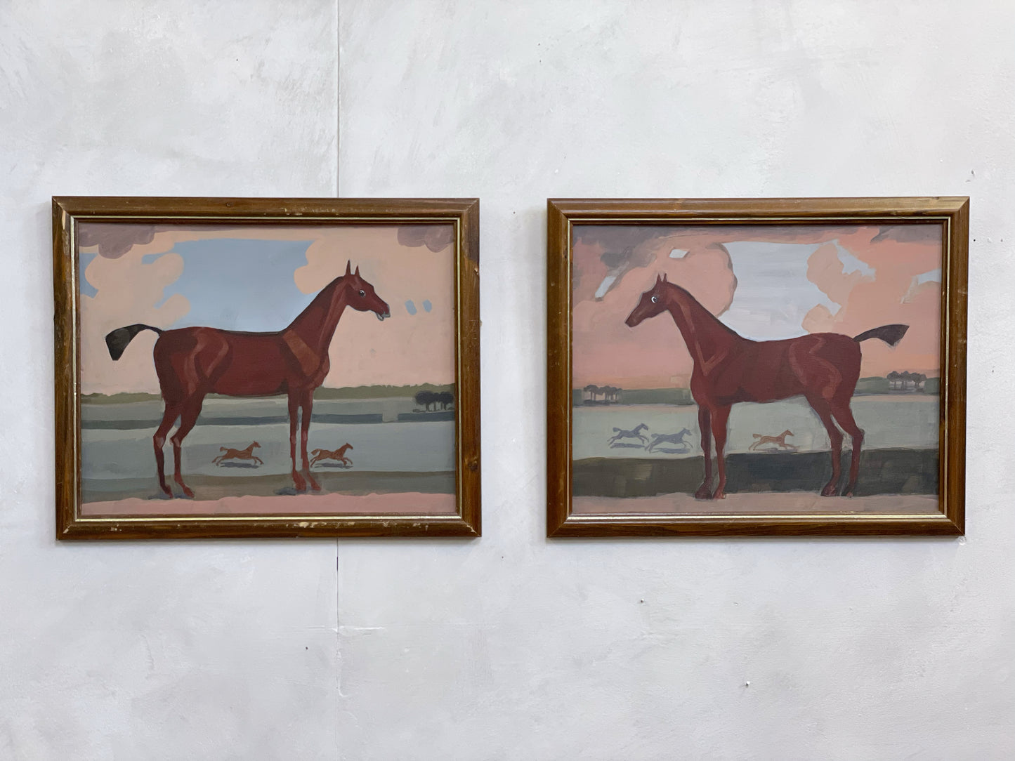 Vintage Naive Horse Painting Equine Framed Folk Art On Board