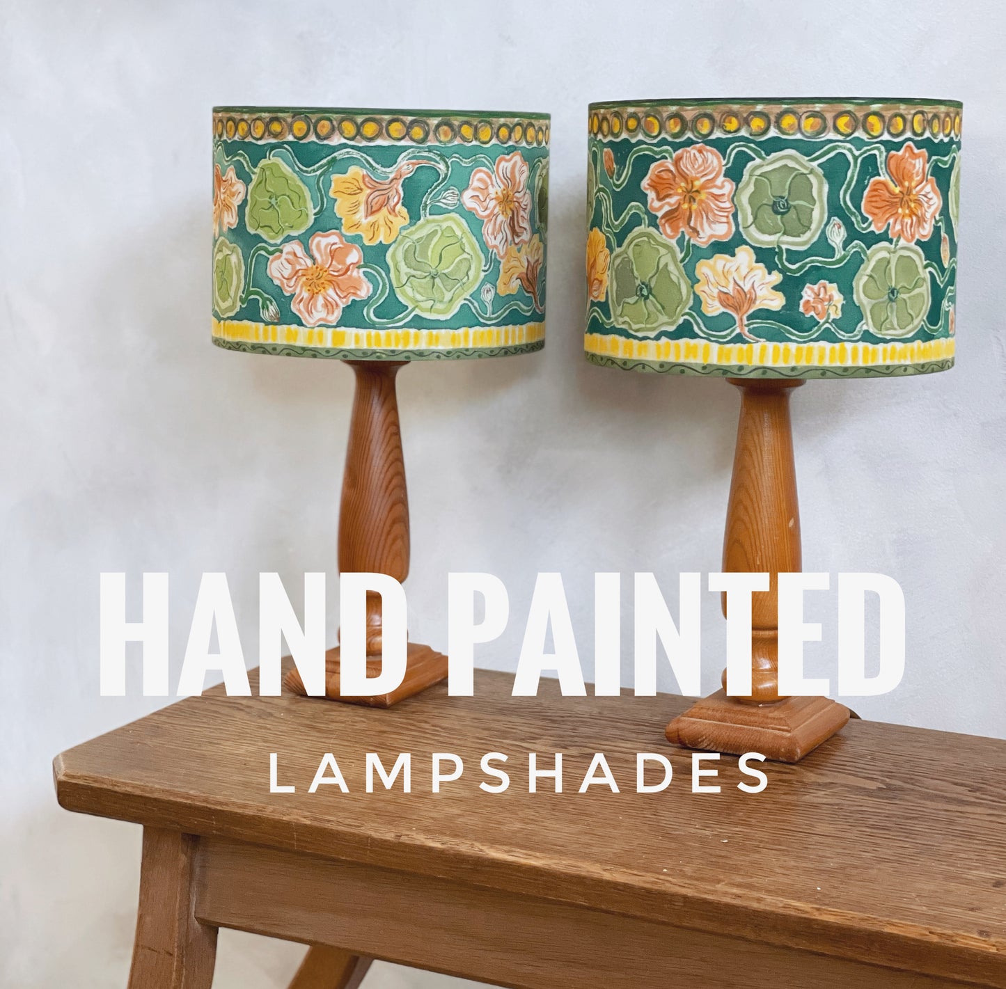 2 x Hand painted lampshades floral design 9” diameter