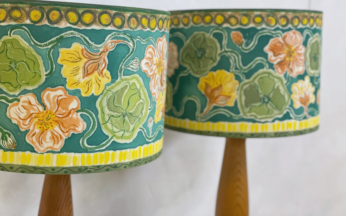 2 x Hand painted lampshades floral design 9” diameter