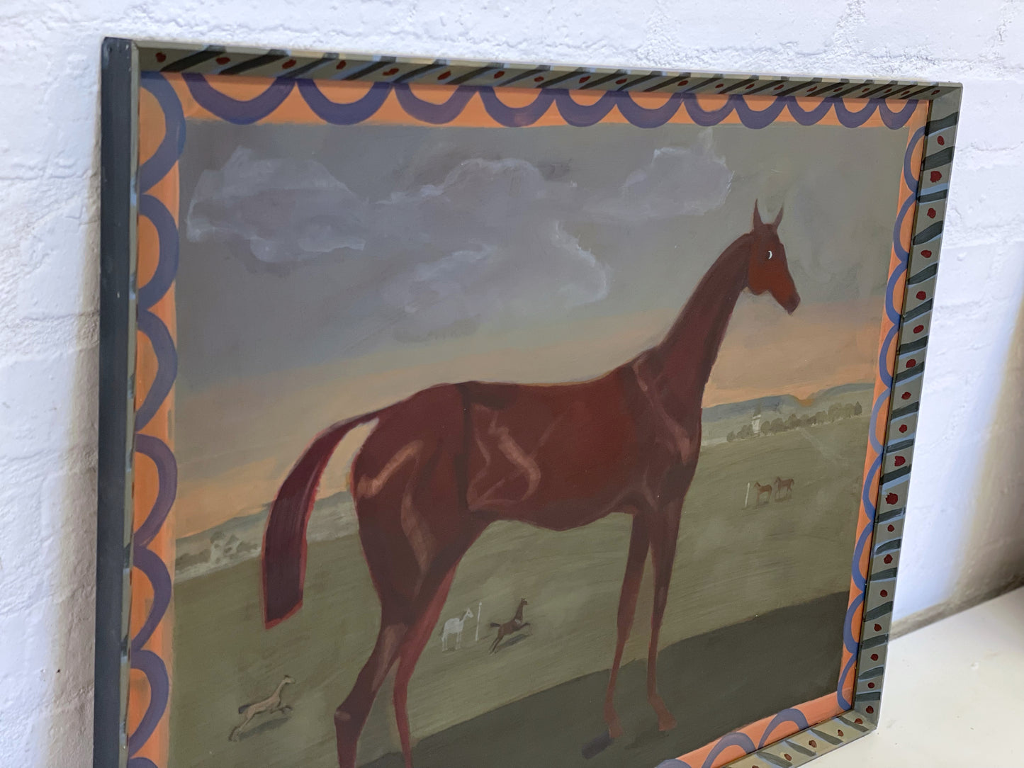 Naive horse painting folk art large size