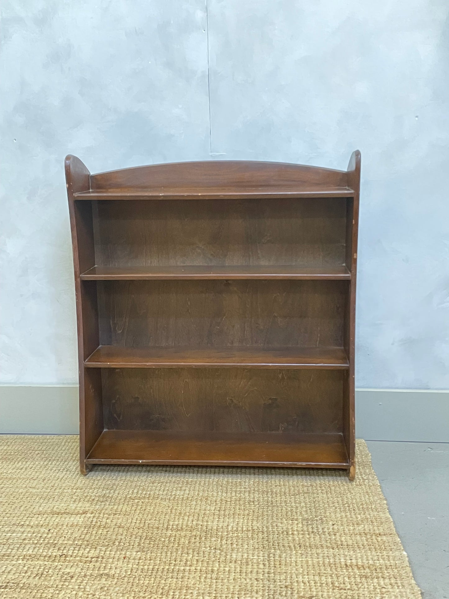 Remploy curved front bookcase / mid century / open front