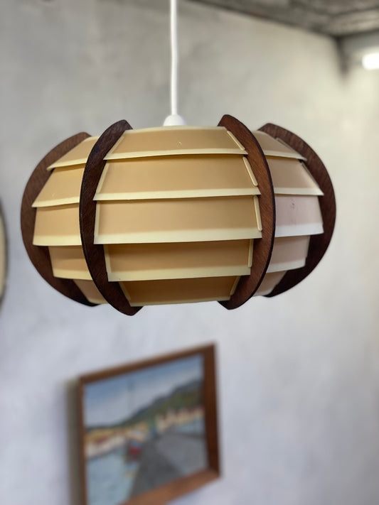 Vintage Mid Century Pendant Light / Ceiling / Wood and Plastic Strips / Scandinavian