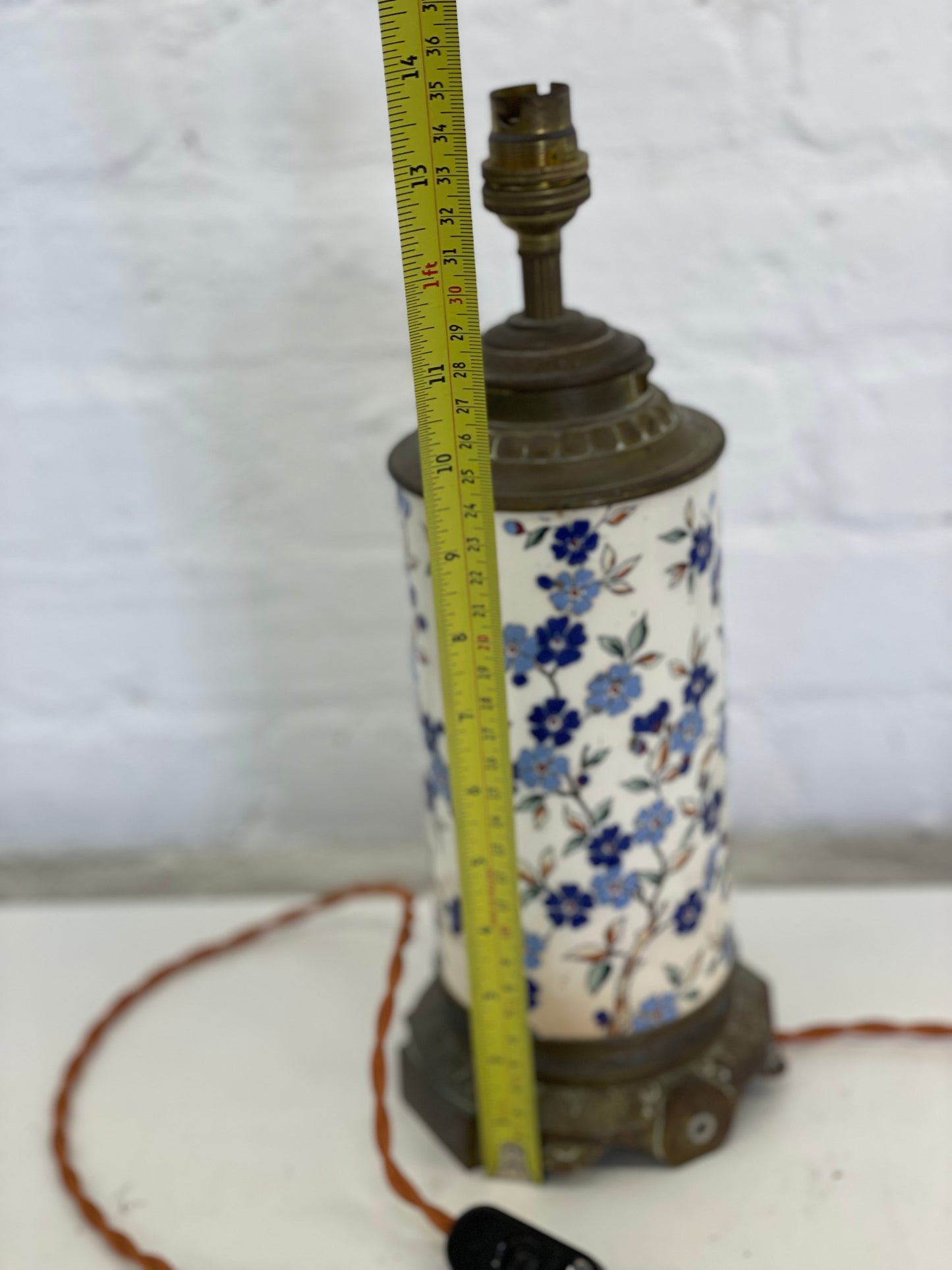 Vintage French Enamel Lamp /  Longwy  / Table Desk / Brass