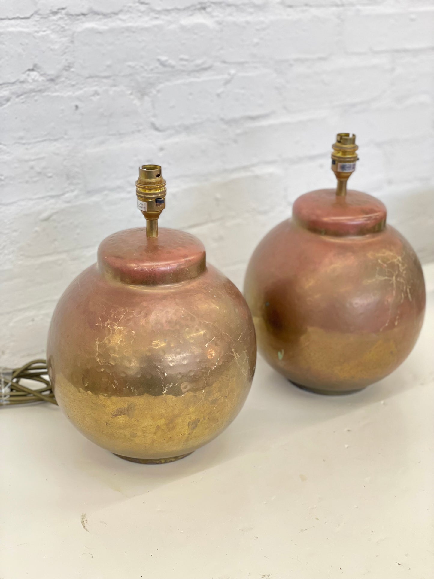Vintage Hammered Brass Ginger Jar Table Lamps