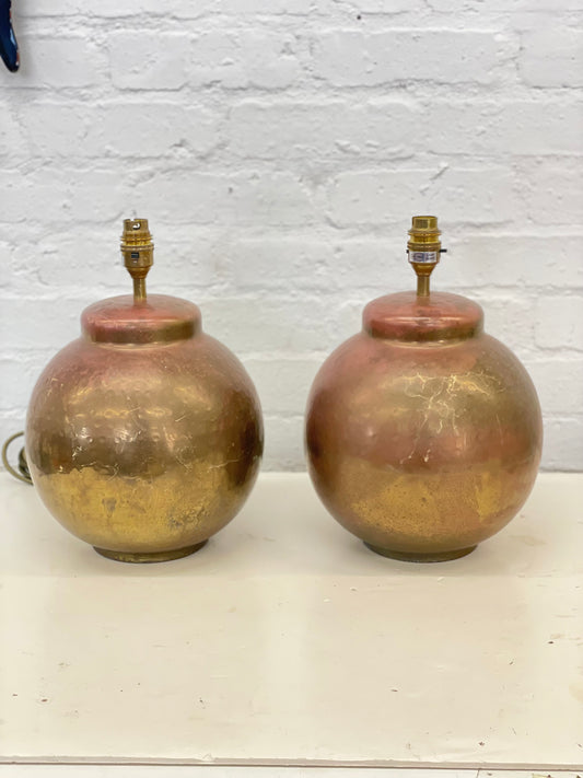Vintage Hammered Brass Ginger Jar Table Lamps