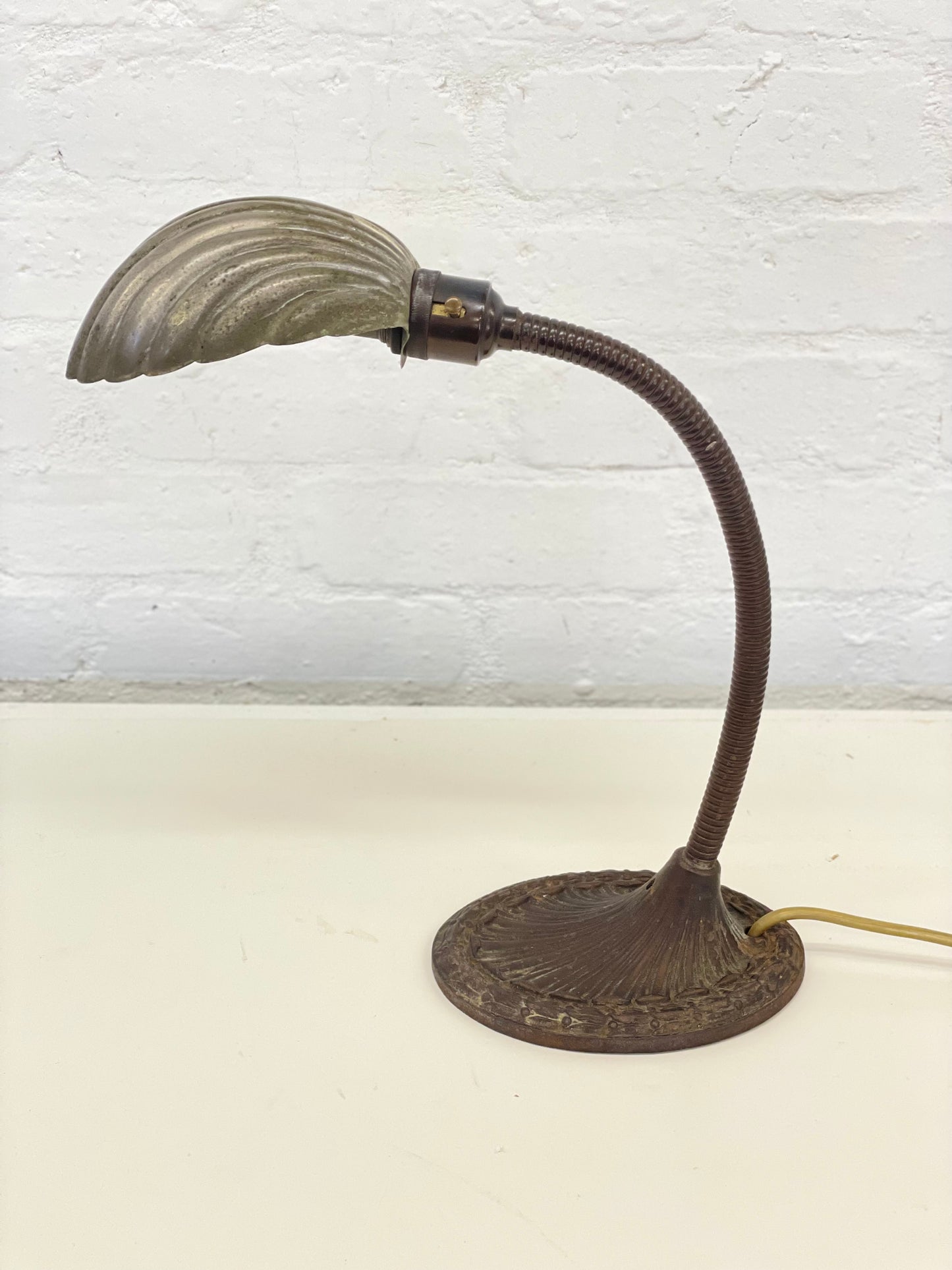 Vintage Clamshell Desk Lamp / Gooseneck/ Supreme British Cast Base / 1930’s