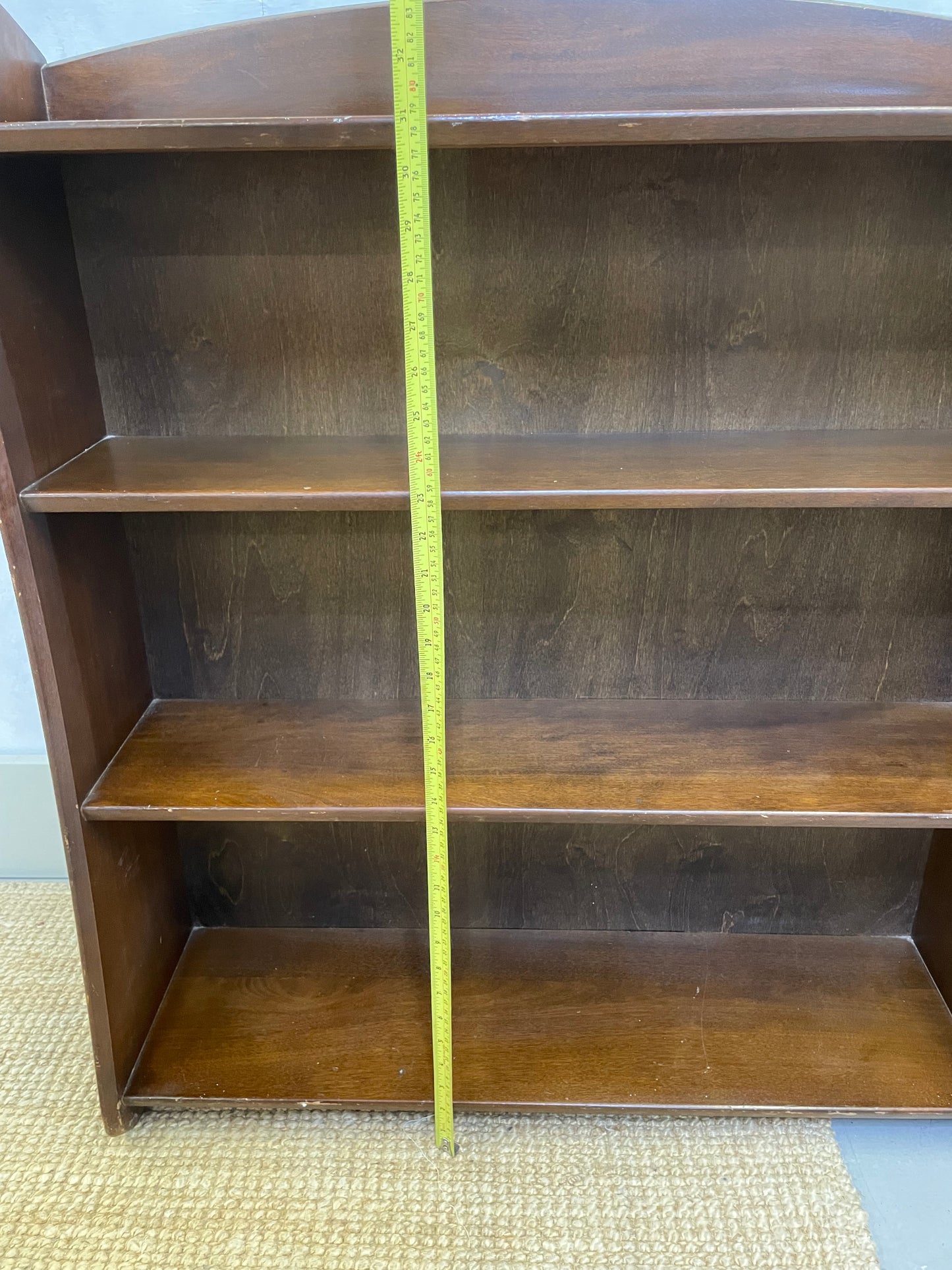 Remploy curved front bookcase / mid century / open front