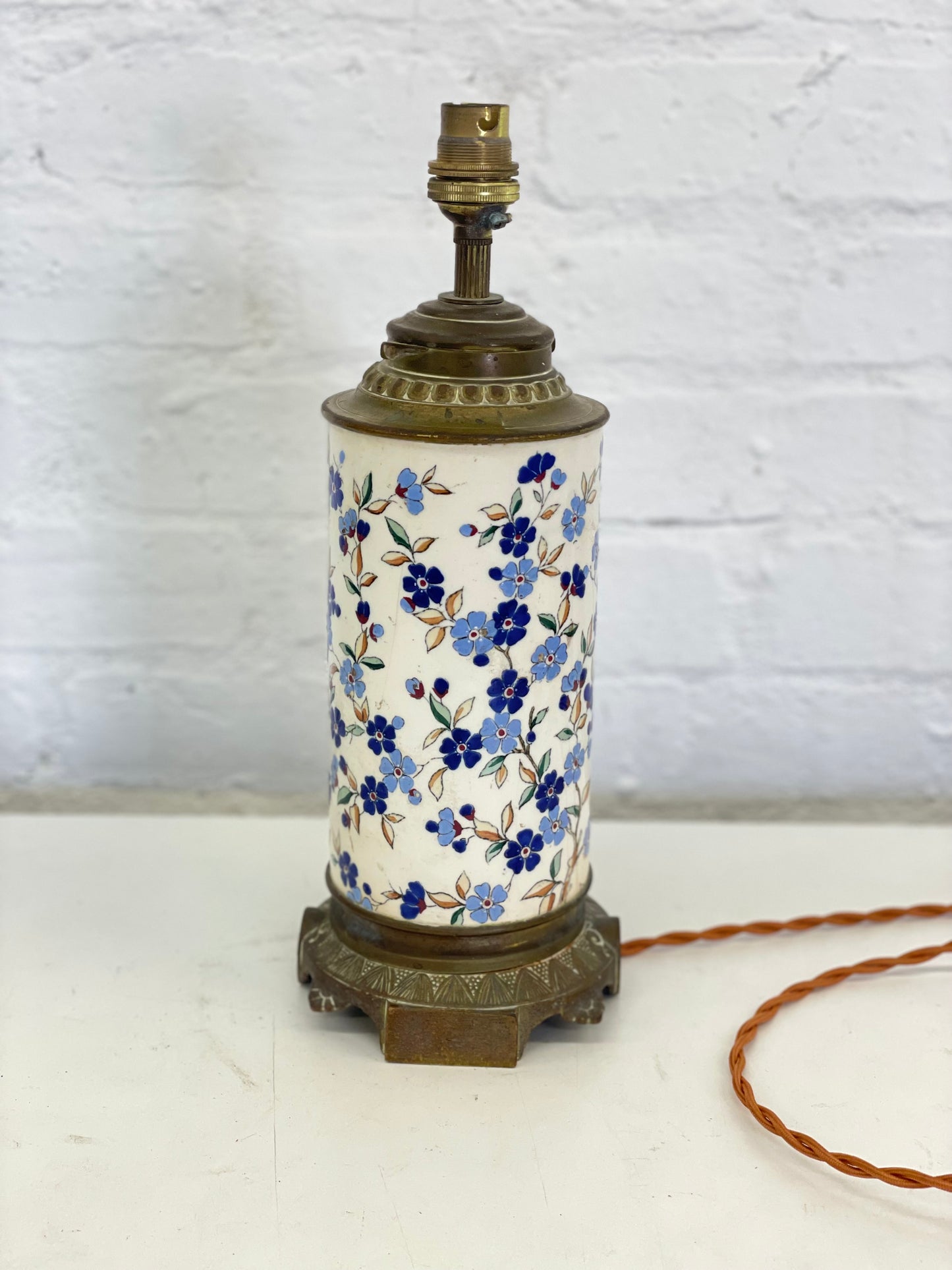 Vintage French Enamel Lamp /  Longwy  / Table Desk / Brass