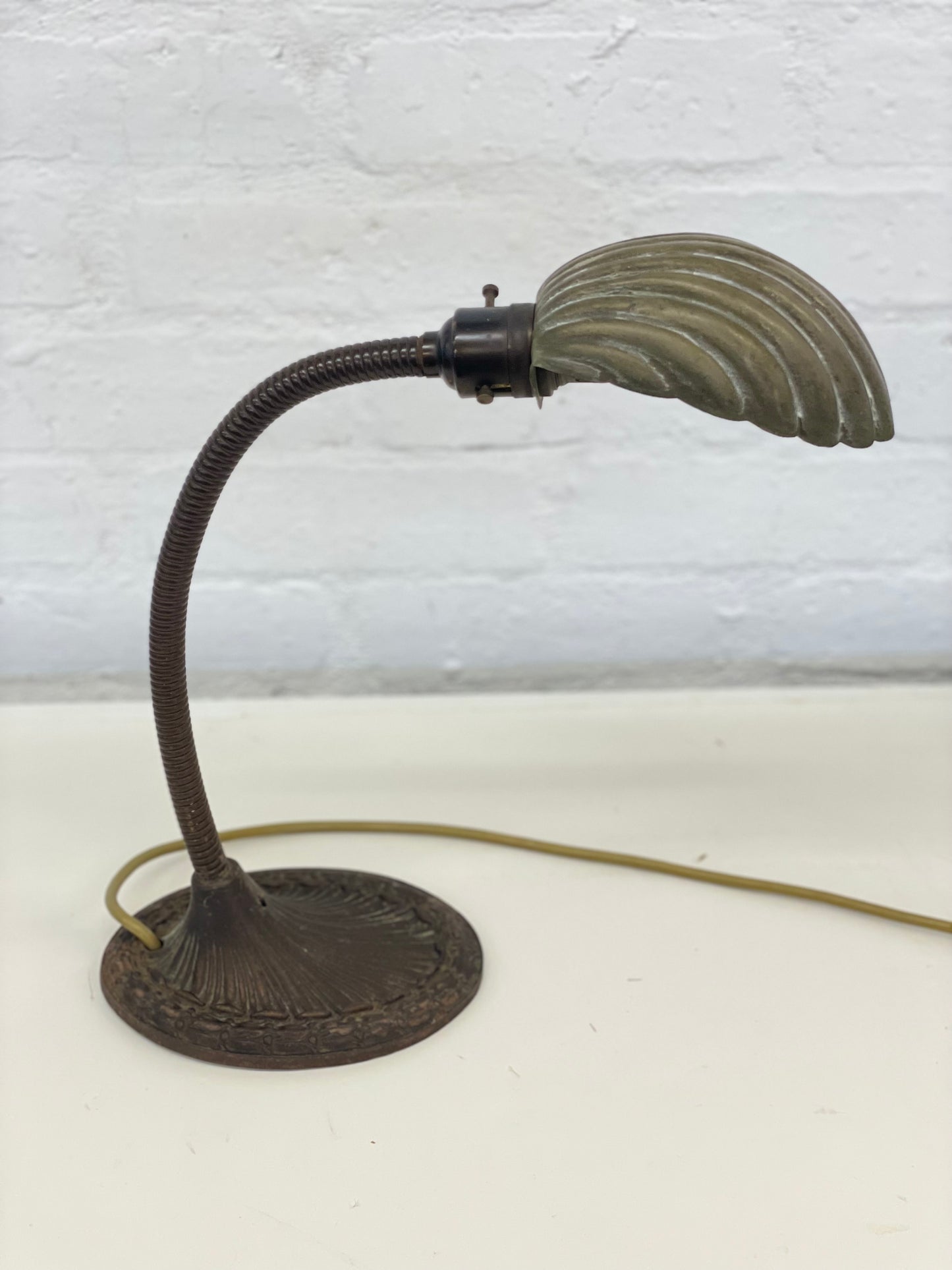 Vintage Clamshell Desk Lamp / Gooseneck/ Supreme British Cast Base / 1930’s