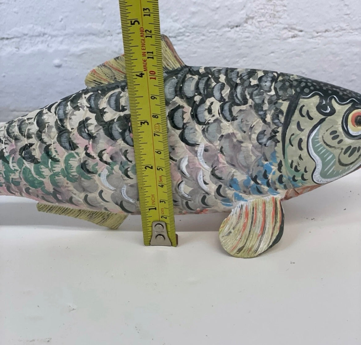 Folk art wooden painted fish