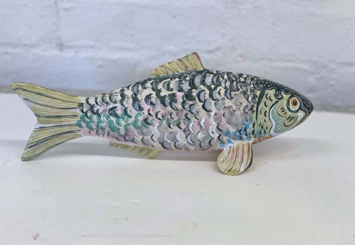 Folk art wooden painted fish