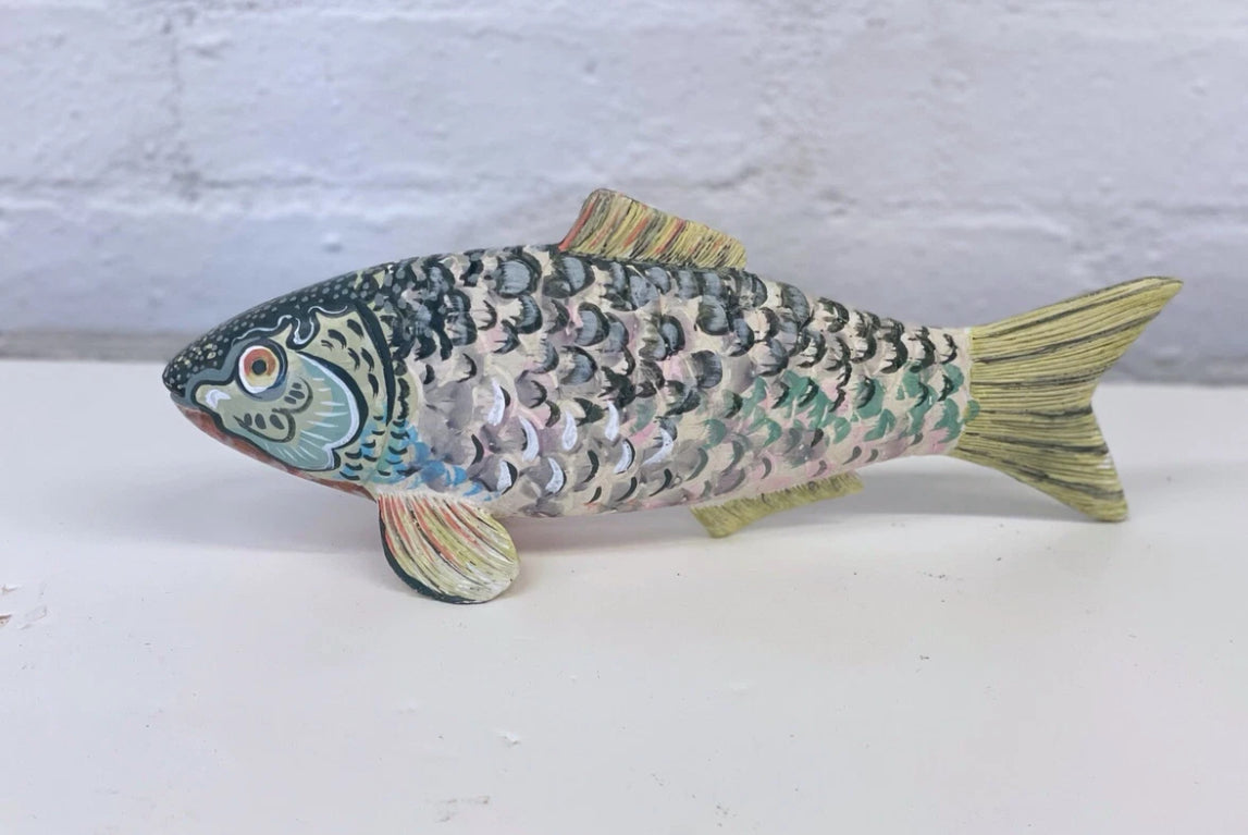 Folk art wooden painted fish