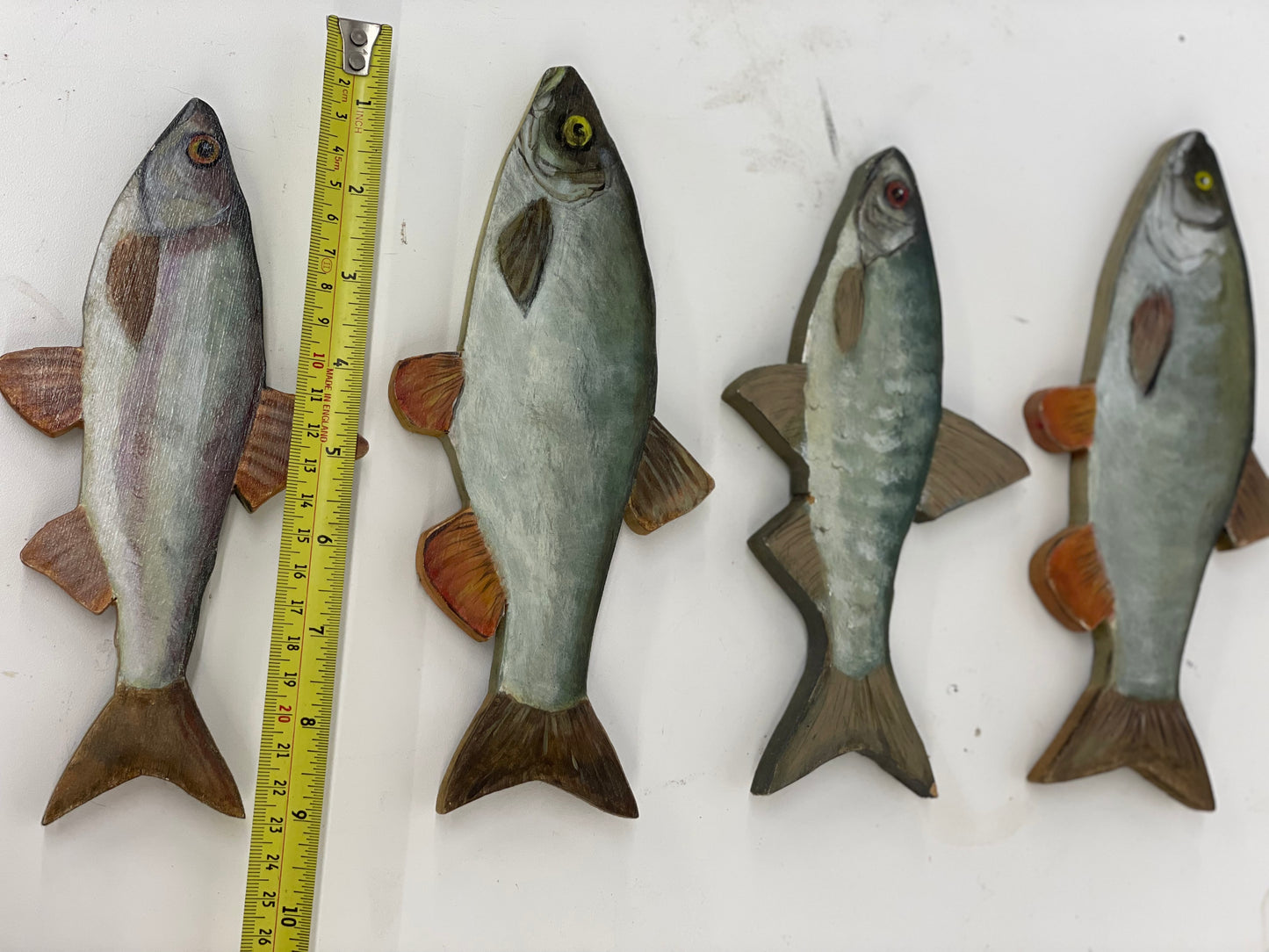 4 x Vintage Naive Fish  Painting cutout Fishing Sea  Folk Art On Board