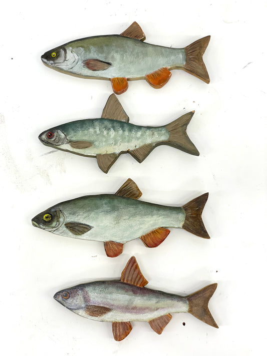 4 x Vintage Naive Fish  Painting cutout Fishing Sea  Folk Art On Board
