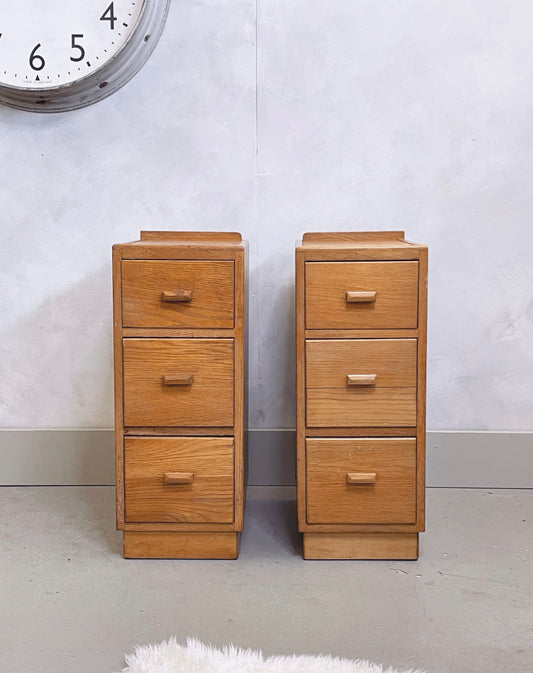 Vintage bedside drawers / 1940’s utilitarian/ modernism / oak