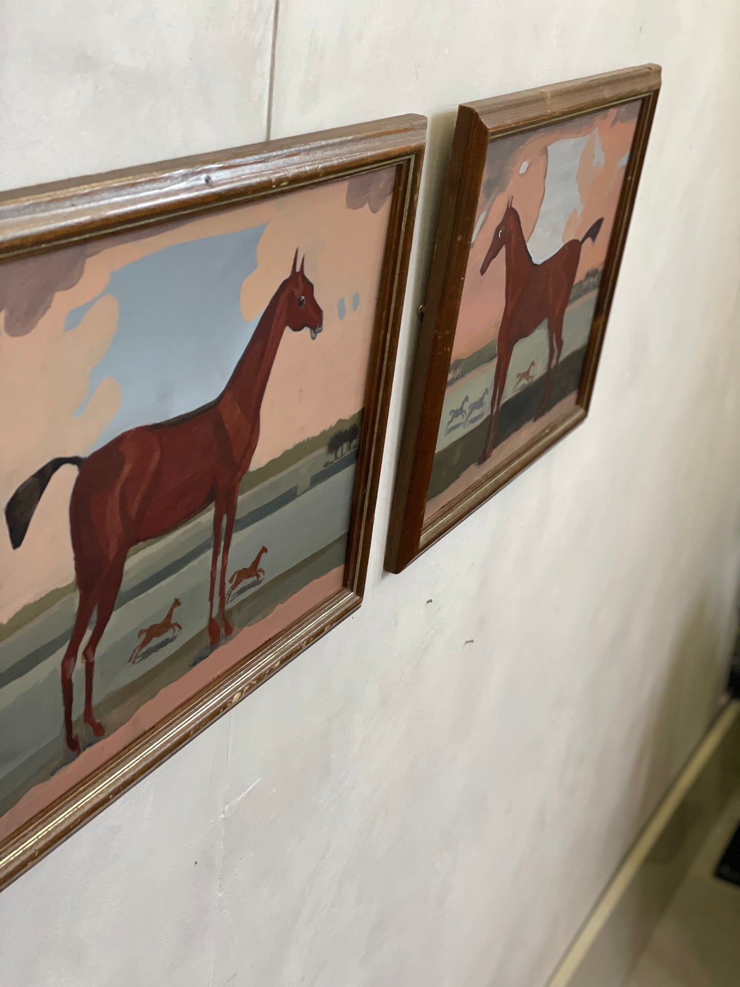 Vintage Naive Horse Painting Equine Framed Folk Art On Board