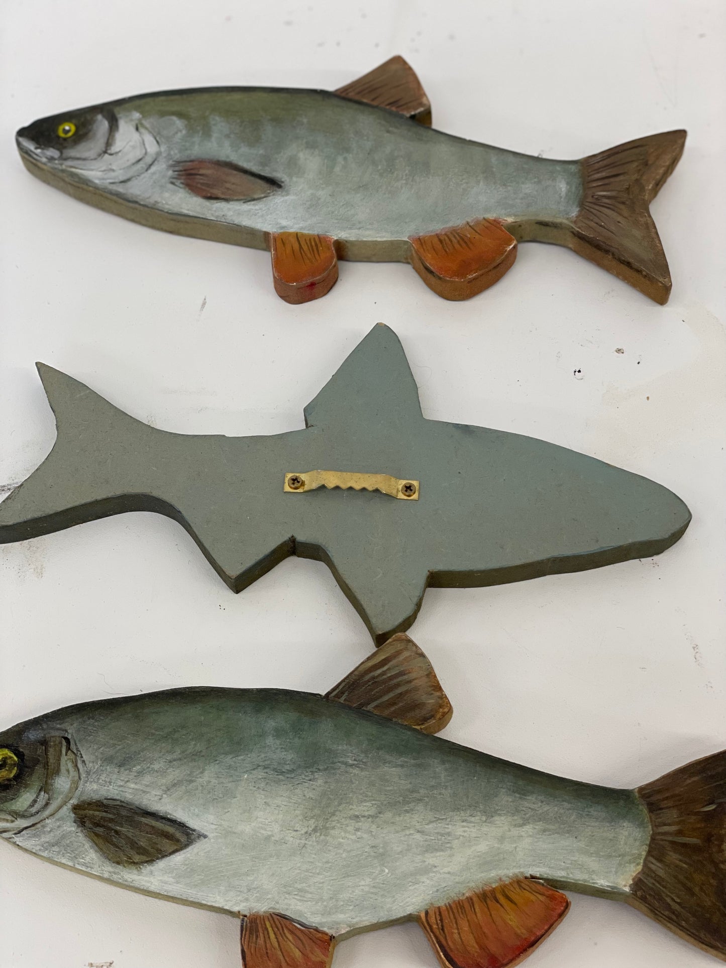4 x Vintage Naive Fish  Painting cutout Fishing Sea  Folk Art On Board