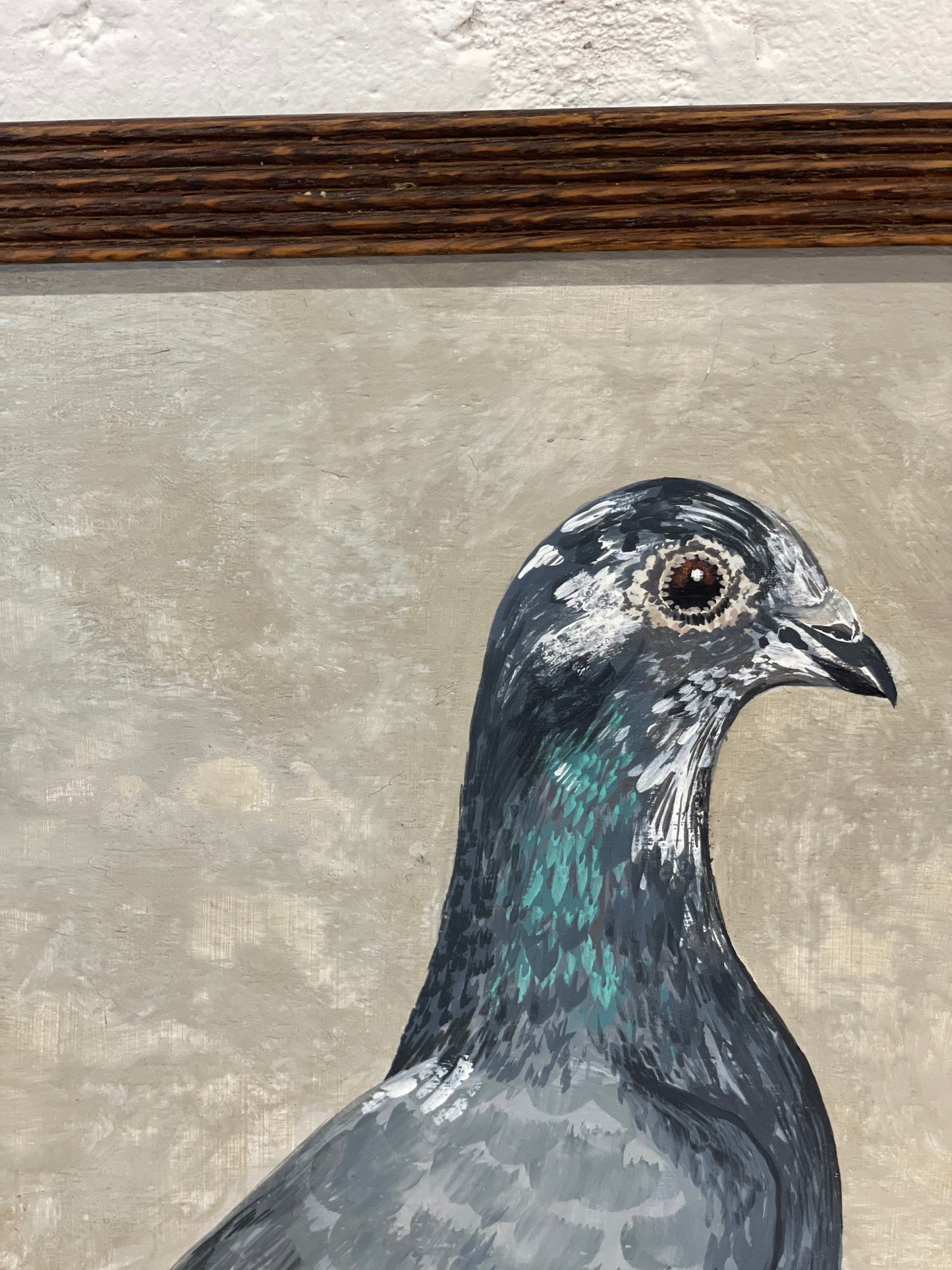 Folk Art Pigeon painting Naive framed artwork