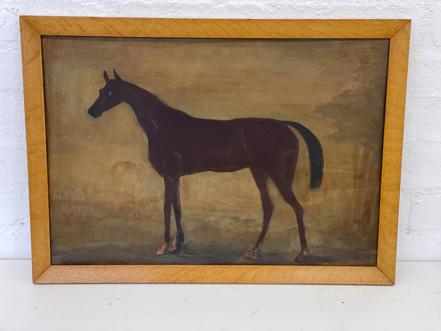 Vintage Naive horse Painting Equine Framed Folk Art On Board