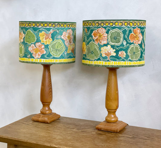 2 x Hand painted lampshades floral design 9” diameter