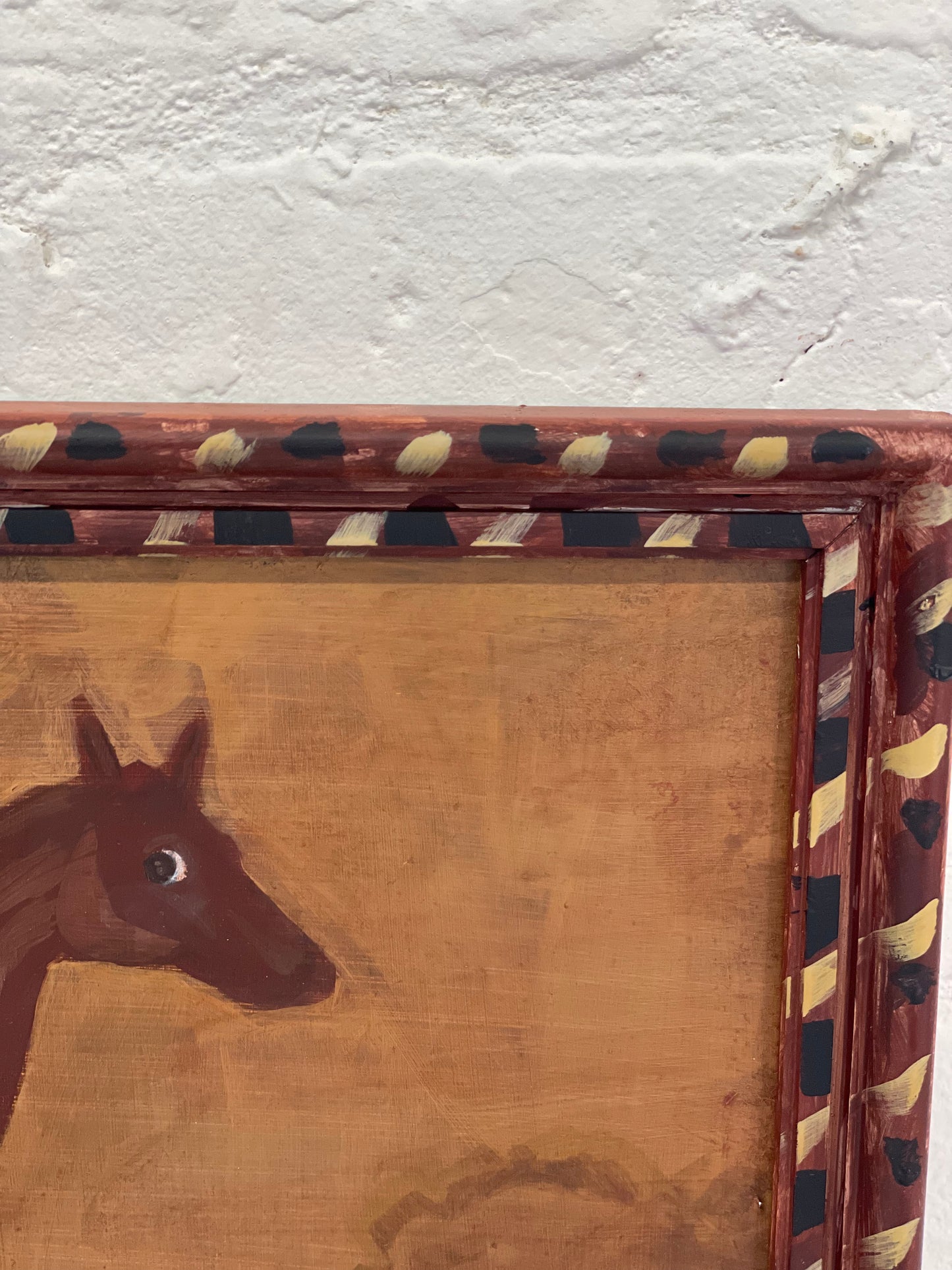 Naive horse painting folk art on board