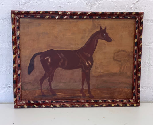 Naive horse painting folk art on board